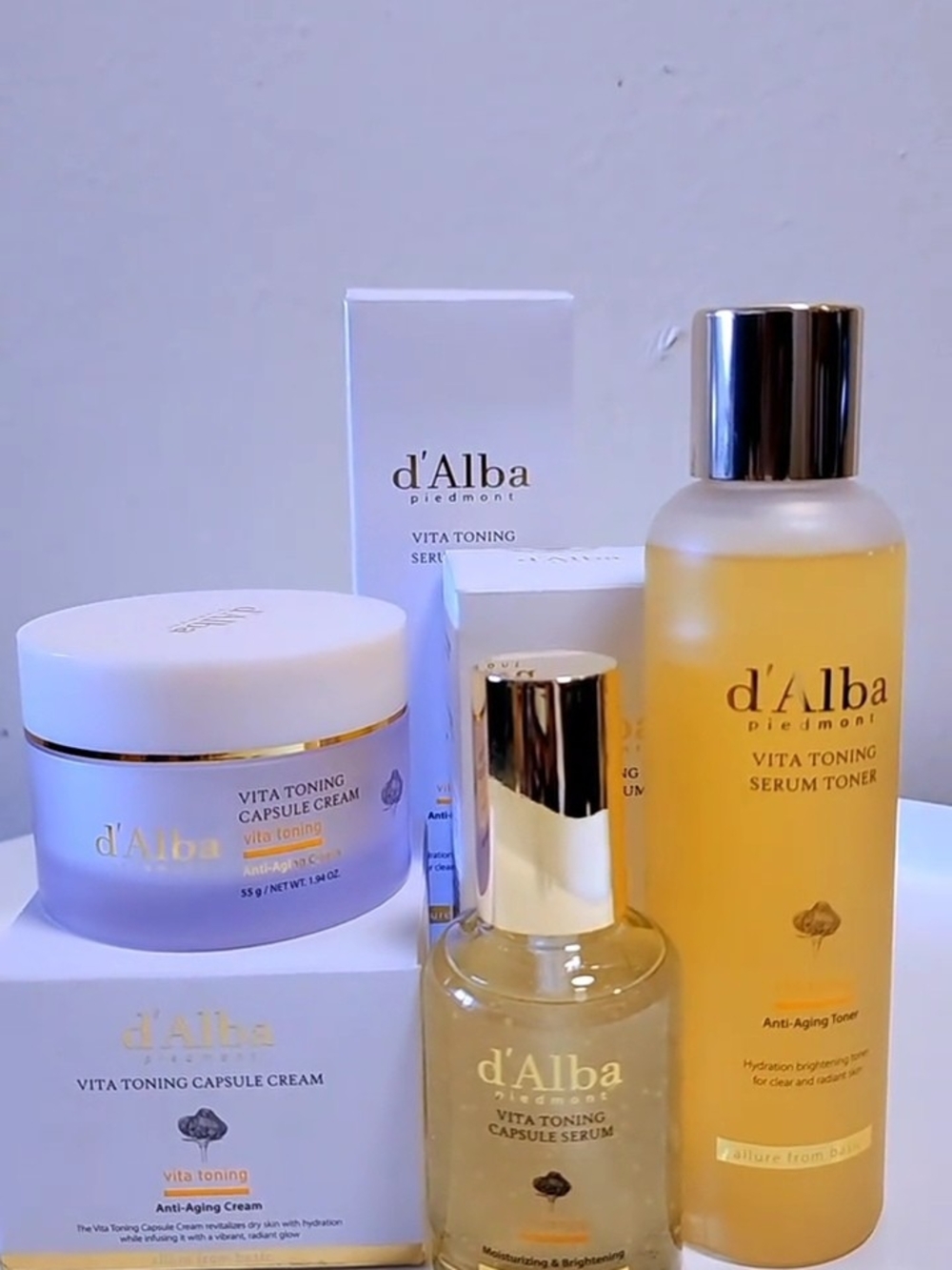Alba Vita Toning Serum Toner & Capsule Cream Set - Yellow, Gold